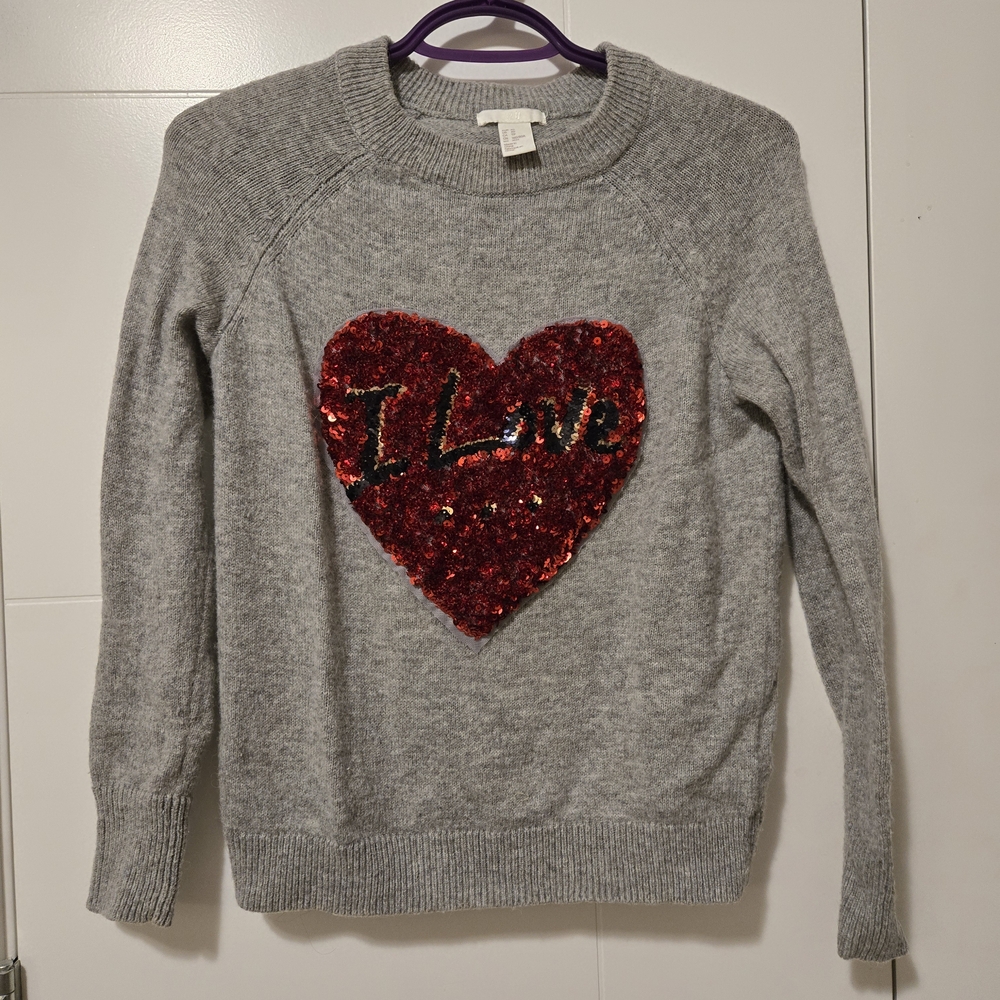 H&M Gray Sweater with Red Sequin Heart
